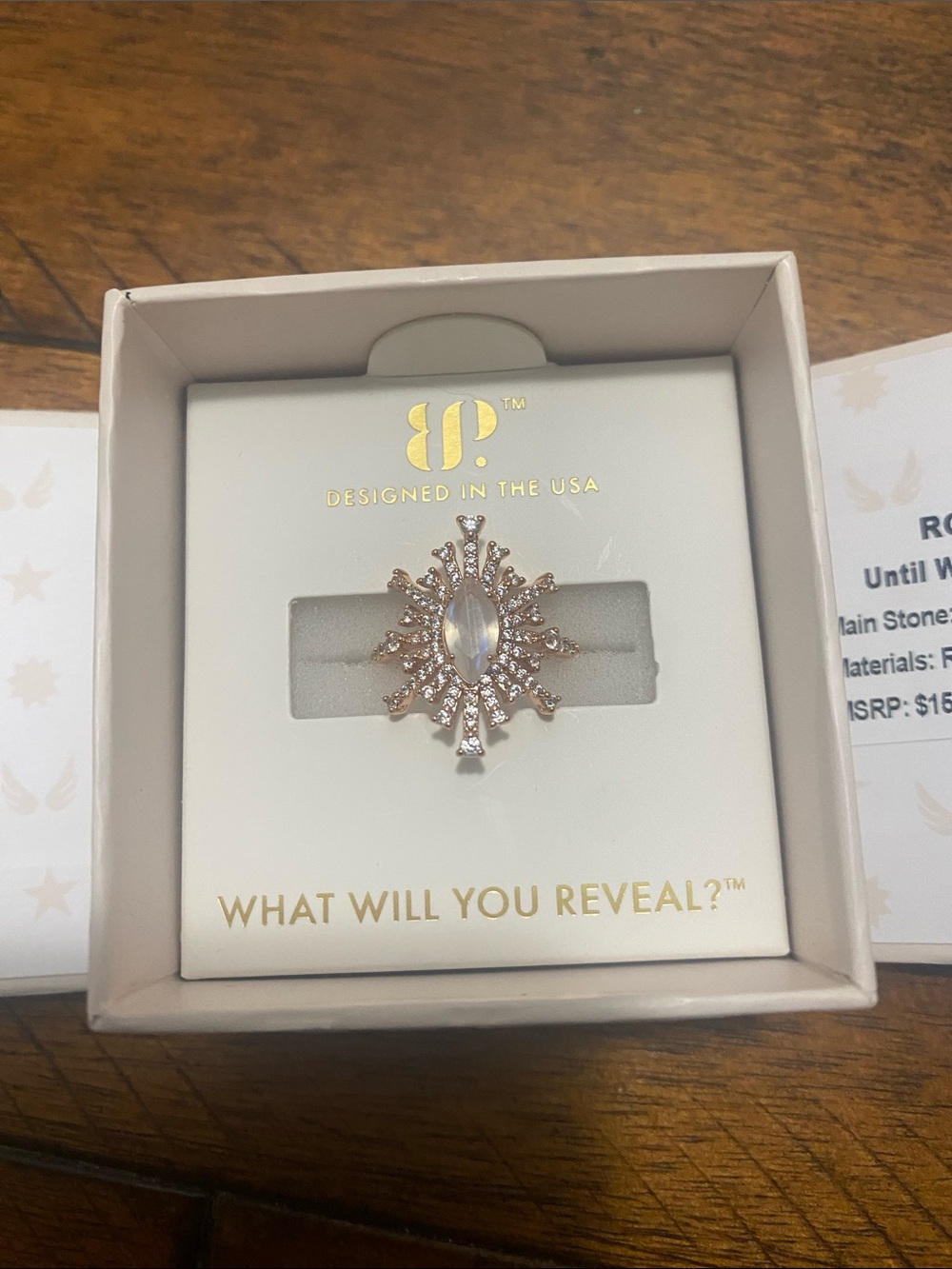 Bomb Party Halo Ring - Genuine Moonstone - Rose Gold Plating - 7